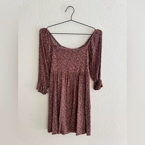 Gilli Mauve Floral Long-Sleeve Square Neck Dress